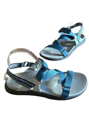 EARTH ORIGINS WOMEN’S VEDA CASUAL STRAPPY ADJUSTABLE SANDALS BLUE SIZE: 7.5